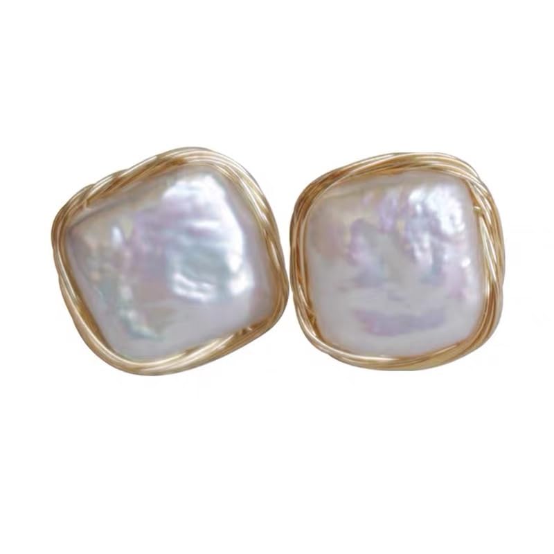LOOYUUPEE Pearl Earrings for Women Baroque Freshwater Pearl Earrings 14K Stud Earrings for Women,Wire Wrap Gold Pearl Stud Earrings Jewelry, Handmade Jewelry Gift for Mom Lover Her