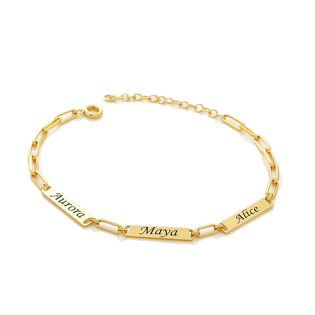Custom Name Bar Bracelet, Personalized Engraved Bracelets for Women, Gold Personalized Bar Name Bracelet Sterling Silver 925K