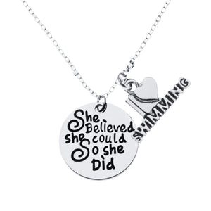 Girls Swim She Believed She Could So She Did Necklace, Custom Swimming Jewelry - Swimmer Necklace For Women, Teens and Girls