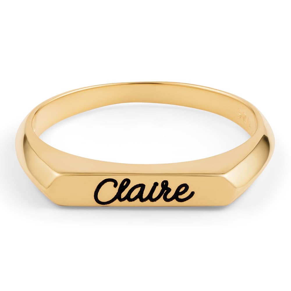 CAITLYNMINIMALIST Dainty Bar Ring Skinny Personalized Engraved Custom Name | Coordinates Stacking Ring Custom Gift for Mom Grandma Wife
