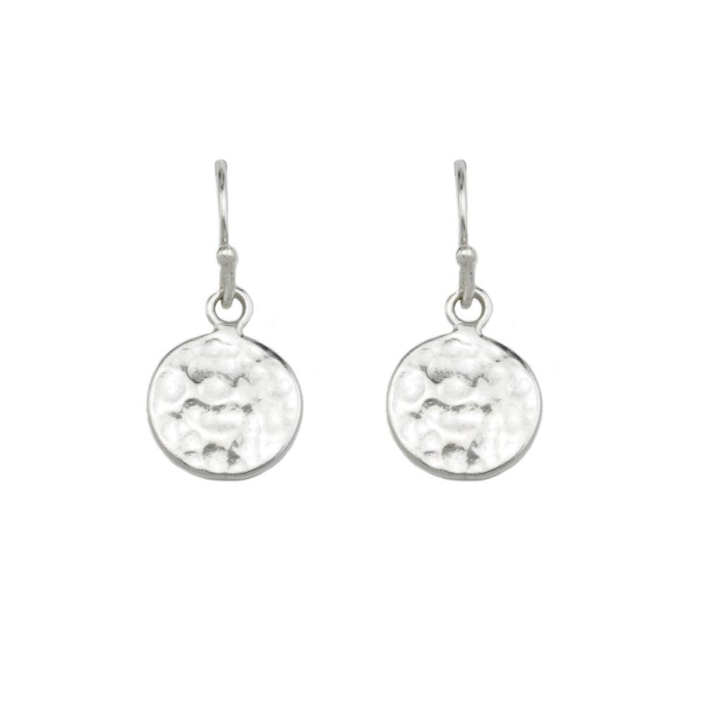 Sterling Silver Tiny Hammered Disc Charm Earrings.