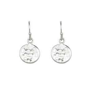 Sterling Silver Tiny Hammered Disc Charm Earrings.
