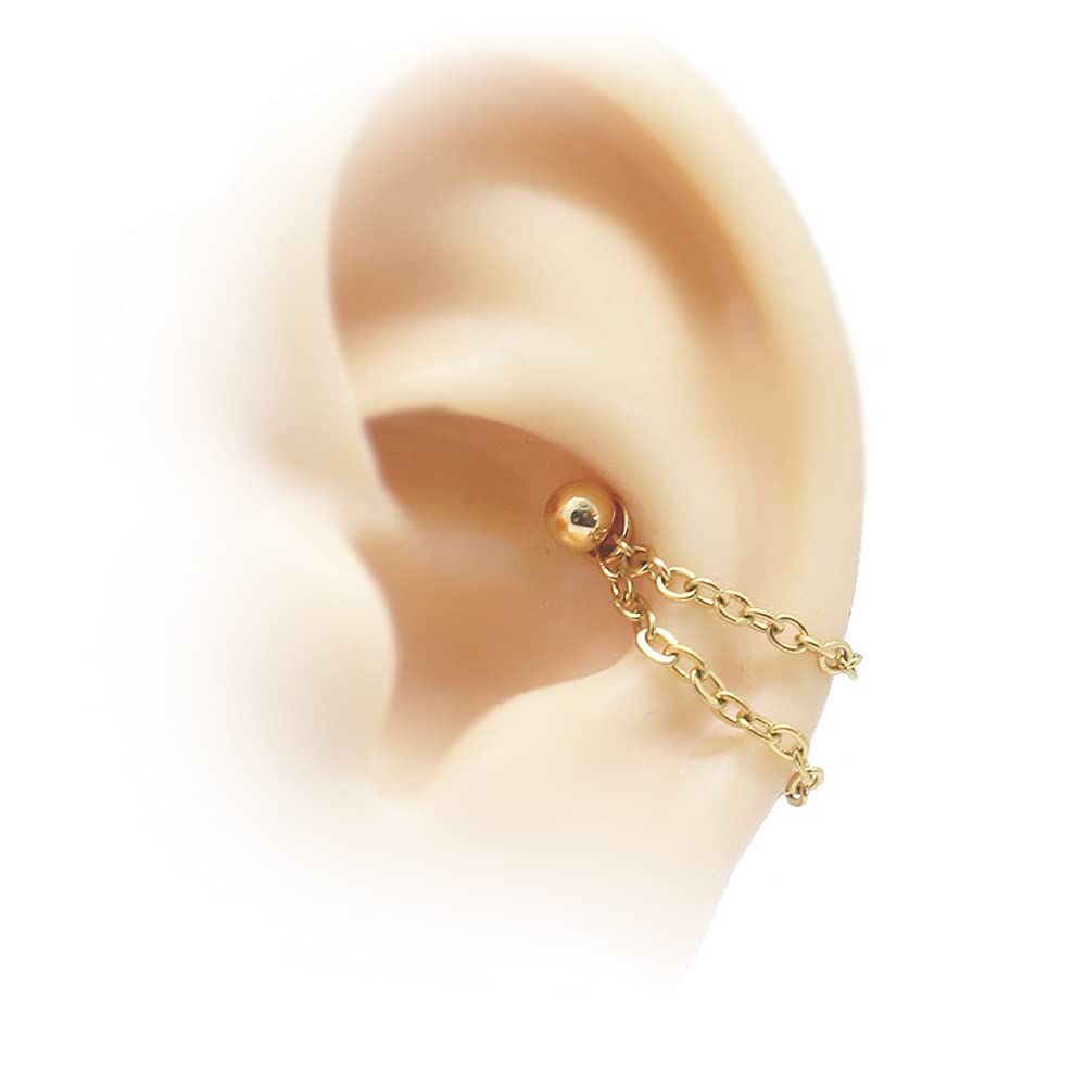 16g 14g Conch double chain earring, Rose Gold conch hoop earring, helix earring, ear cartilage chain earring jewelry, 316l surgical steel, Sold individually