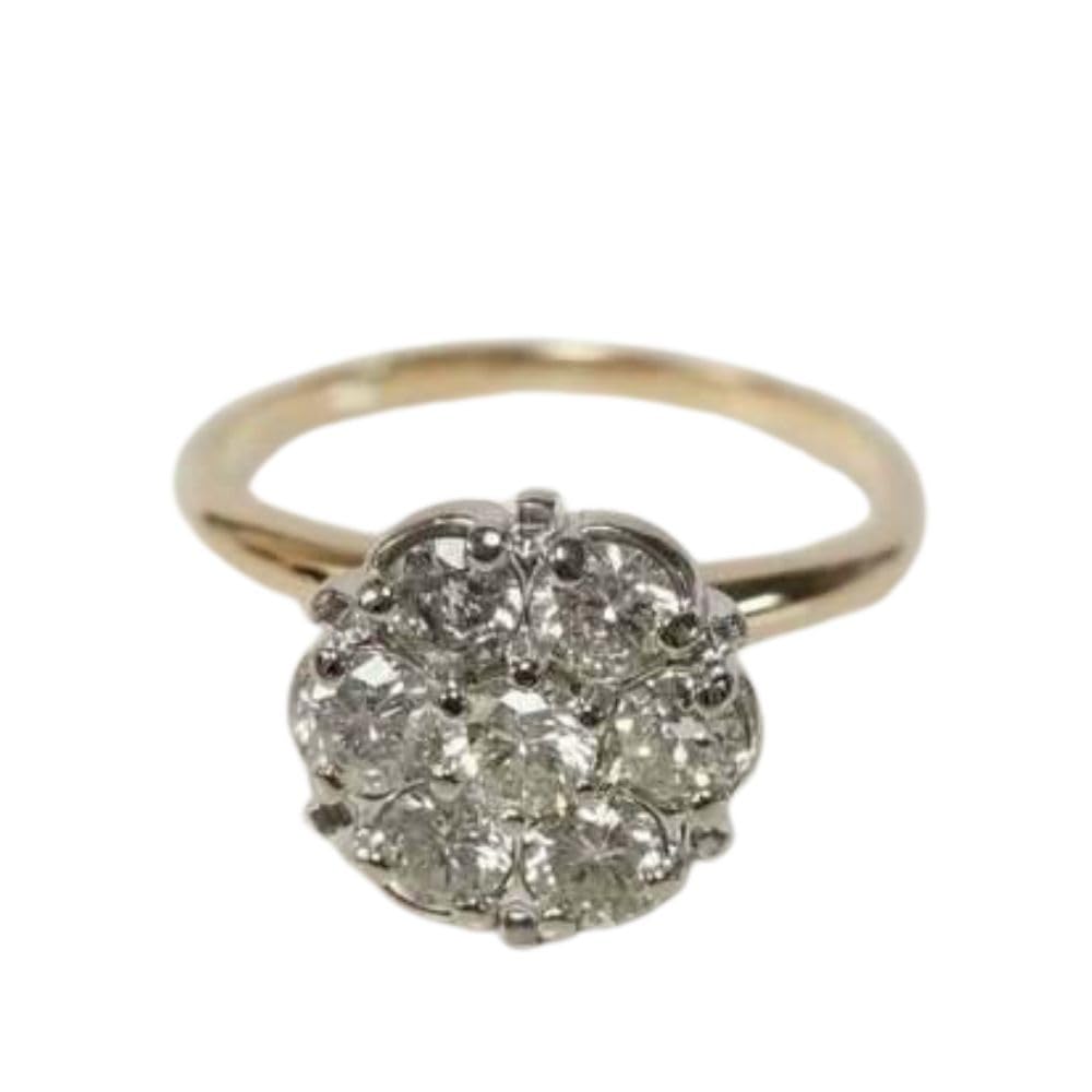 Phoenixjewel 2 Ct Round Cut Diamond Delicate Solitaire Wedding Daisy Flower Shape Cluster Engagement Cocktail Ring For Women 14K Gold Plated Floral Propose Anniversary Ring Christmas Gift For Her