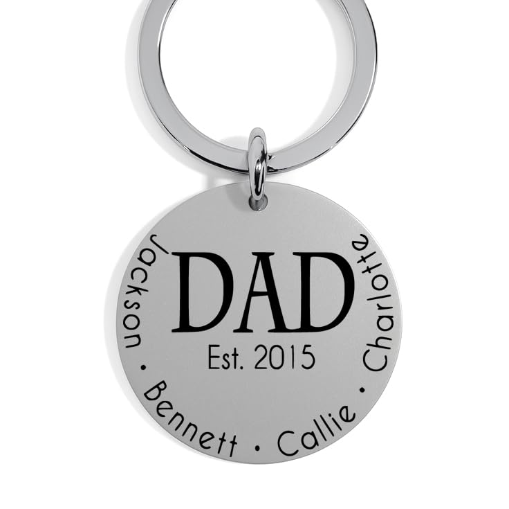 Personalized Keychain for Dad – Custom Stainless Steel Engraved Gift with Kids’ Names & Dates, Father’s Day, Birthday, Grandpa Present