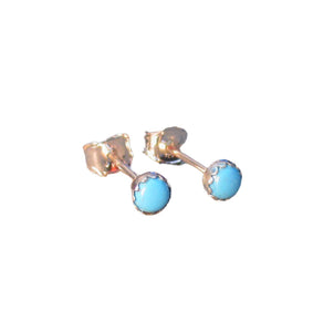 Tiny Turquoise Stud Earrings 3mm 925 Sterling Silver