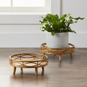Boho Rattan Wicker Round Plant Stand, Rustic Farmhouse Natural Plant Stand, Circle Plant Pedestal for Home Kitchen Office Display, Z240612