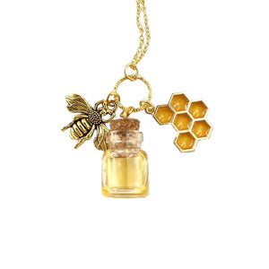 Nafiart Studio Organic Honey & Bee Necklaces Gifts for Women Teen Girls Mom, Dainty Gold Plated Jewelry Pendand Charms Stocking Stuffers for Birthday Anniversary Wedding Holiday Christmas Gift