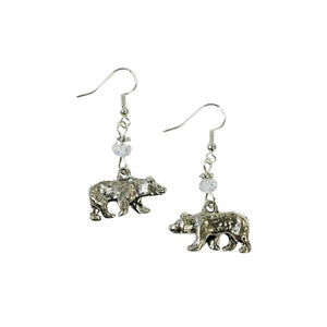 Bear Charm Earrings accented with clear faceted crystal accent bead, on sterling silver earwires