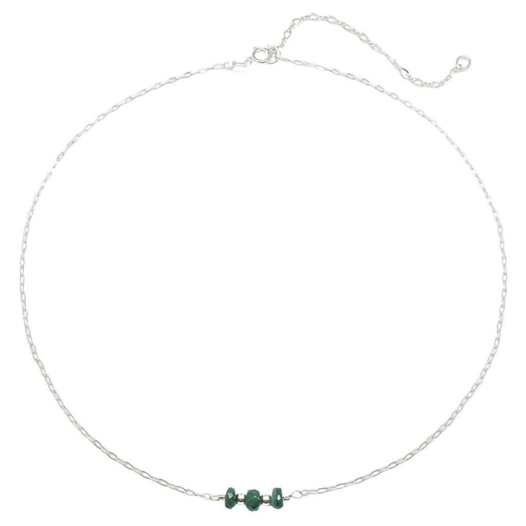 EnCharmed Sterling Silver Emerald Delicate Choker, Handmade Minimal Dainty Gemstone Necklace, Adjustable Length 14-17 Inches, May Birthstone