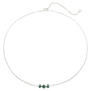 EnCharmed Sterling Silver Emerald Delicate Choker, Handmade Minimal Dainty Gemstone Necklace, Adjustable Length 14-17 Inches, May Birthstone