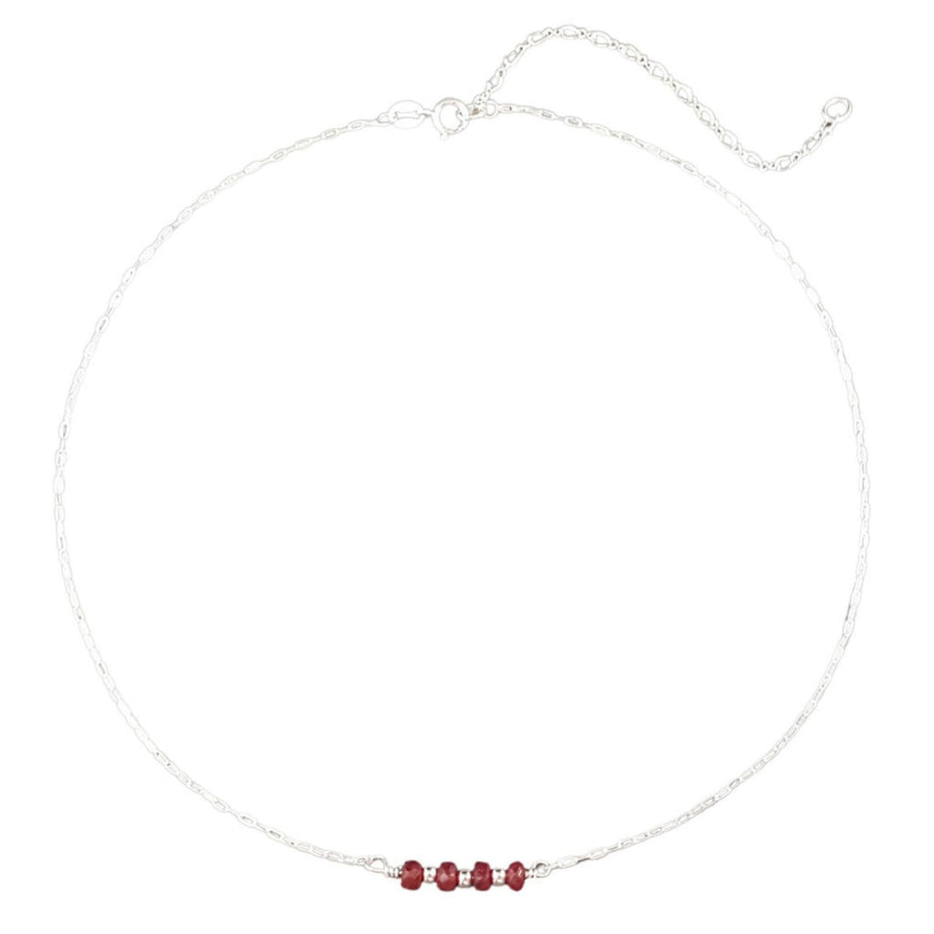EnCharmed Sterling Silver Ruby Delicate Choker, Handmade Minimal Dainty Gemstone Necklace, Adjustable Length 14-17 Inches, July Birthstone