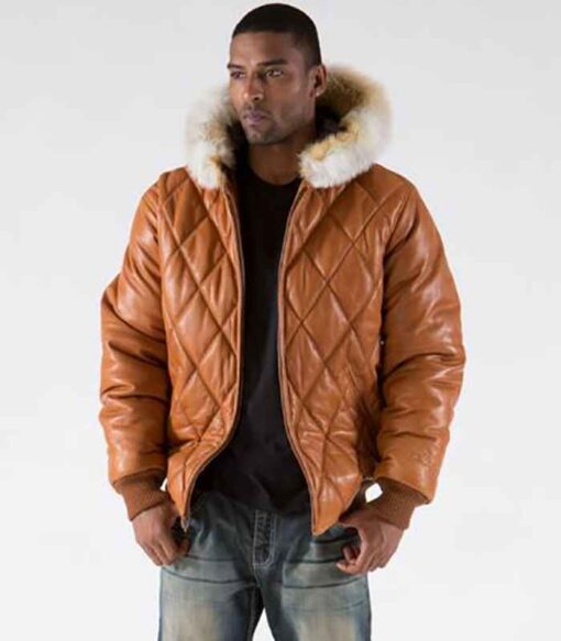 Men's Brown Basic Fur Collar Leather jacket