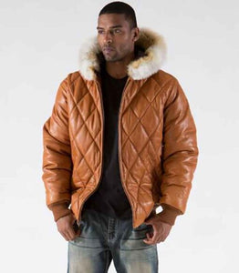 Men's Brown Basic Fur Collar Leather jacket