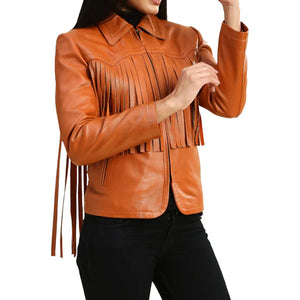 Women's Brown Fringe Leather Jackets