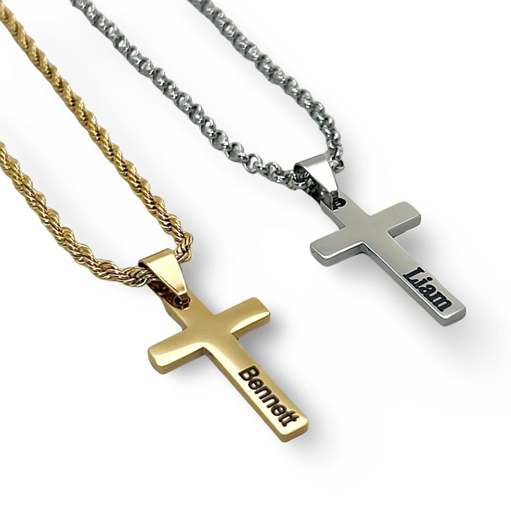Personalized Cross Necklace for Boys Men Custom Engraved Name Cross Necklace Baptism Gift for Boyfriend Husband
