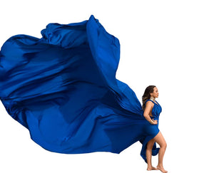 Royal Blue Long Flying Dress for Photoshoot Flying Satin Long Train Custom Flying Flying for Photoshoot Santorini Flying Maternity Shoot