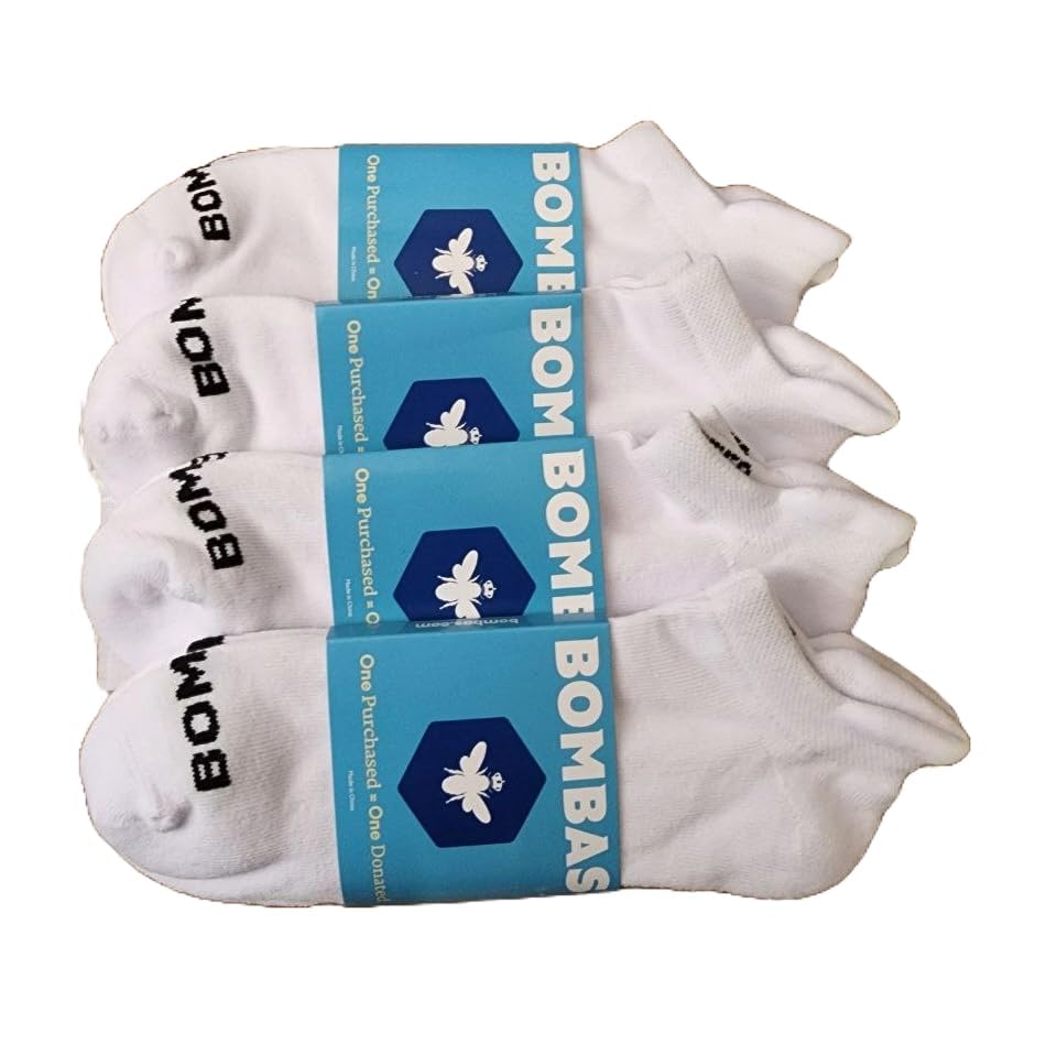 BOMBAS Women's Solids Ankle White Socks Medium (4 Pack)