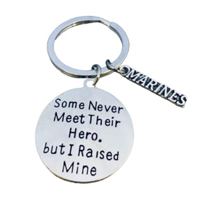 US Marine Mom - Dad Charm Keychain, Raised Hero Jewelry, United Stated Marine Moms - Dads Gift, Military Mother keychain, Proud Mom