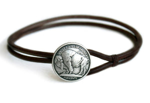 Buffalo Coin Leather Bracelet for Men Women