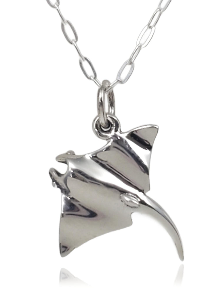 EnCharmed Sterling Silver Stingray Manta Ray - Grace and Healing - Nautical and Marine Themed Charm Necklace, 18"