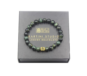 Kartini Studio Dark Green Jade and 22 Karat Gold Bracelet, Men's Jade Bracelet, Quality Bead Jewelry for Man