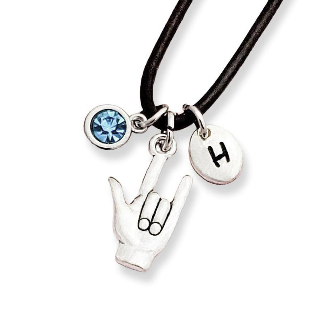 I Love You Sign Language Necklace With Optional Initial and/or Birthstone, ASL I Love You, I Love You Hand Sign Necklace, ASL Gift
