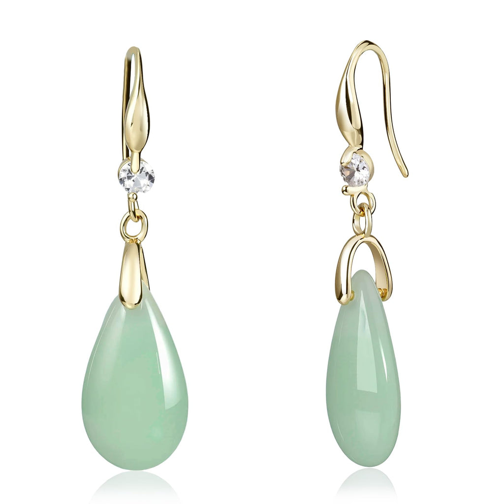 Desnuage Teardrop Jade Earrings 14K Gold Plated Handmade Green Teardrop Dangle Earrings Vintage Drop Jade Jewelry for Women