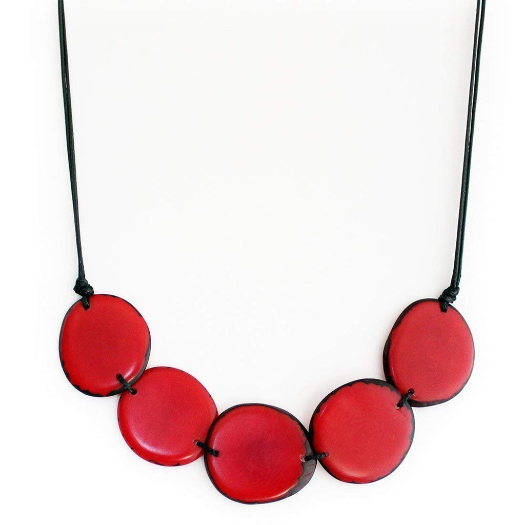 Tagua Necklace Red Chips Handmade Fair Trade, Adjustable by Florama Natural Jewelry
