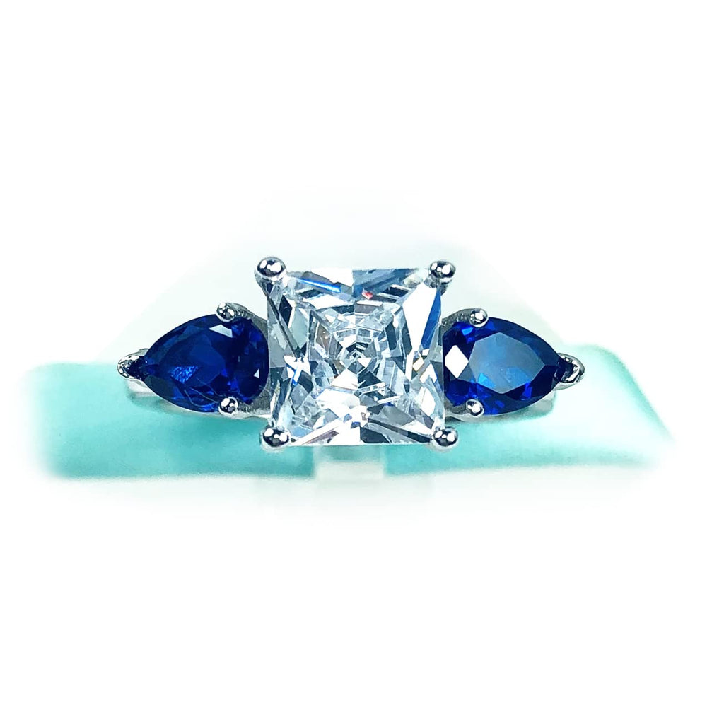 2Carat Princess Cut Simulated Diamond, Blue Pear, 925 Sterling Silver Solitaire Ring, Cubic Zirconia, Women Engagement Ring, Promise Ring