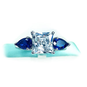 2Carat Princess Cut Simulated Diamond, Blue Pear, 925 Sterling Silver Solitaire Ring, Cubic Zirconia, Women Engagement Ring, Promise Ring