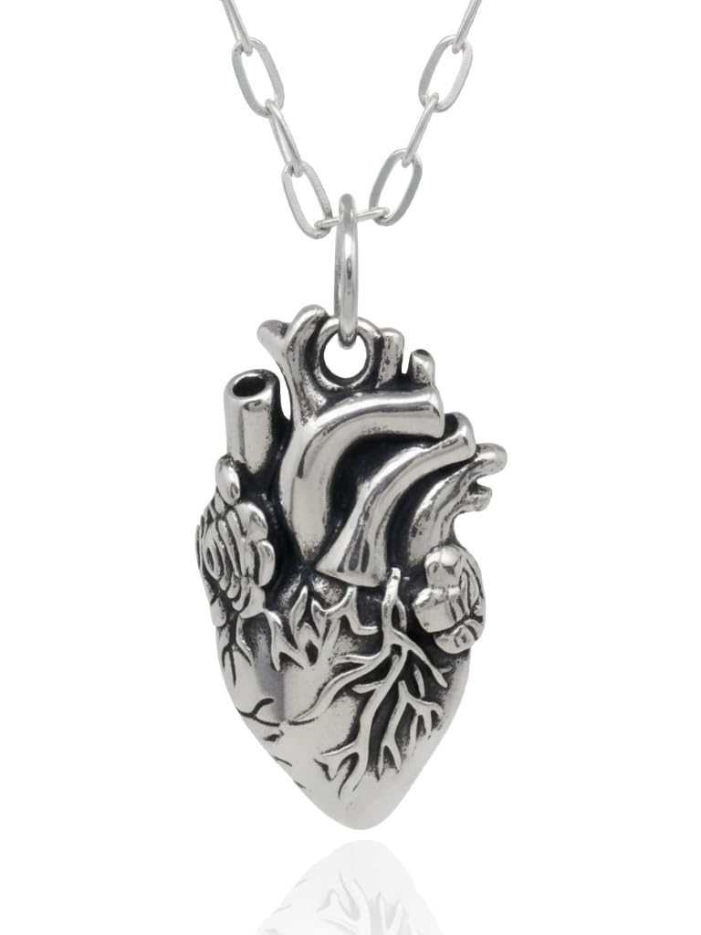 EnCharmed Sterling Silver Anatomical Human Heart Charm Necklace, Medical Survivor Pendant Jewelry