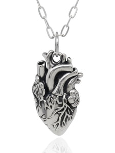 EnCharmed Sterling Silver Anatomical Human Heart Charm Necklace, Medical Survivor Pendant Jewelry