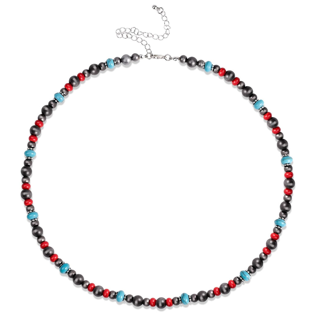 Teppdfann Navajo Pearl & Turquoise Beaded Necklace for Women – Handcrafted Western Necklaces with Red Beads, Navajo Pearls Jewelry and Turquoise Necklace for Women Design