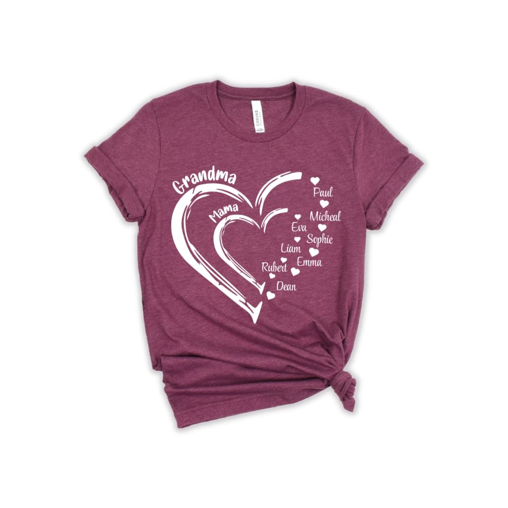 Custom Name Grandma Shirt, Personalized Kid's Name Tee, Family Names Double Heart Shirt, Customized Layered Heart T-shirt, Mother's Day Gift, Abuelita Matching Name Present