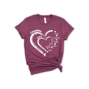 Custom Name Grandma Shirt, Personalized Kid's Name Tee, Family Names Double Heart Shirt, Customized Layered Heart T-shirt, Mother's Day Gift, Abuelita Matching Name Present