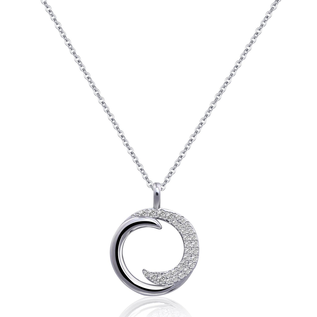 Watforsh Silver Crescent Moon Necklace Circle Pendant Cubic Zirconia Necklace Cute Handmade Necklaces for Women Fashion Moon Jewelry