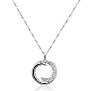 Watforsh Silver Crescent Moon Necklace Circle Pendant Cubic Zirconia Necklace Cute Handmade Necklaces for Women Fashion Moon Jewelry