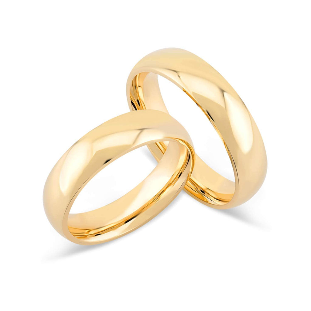 14k 18k Gold 5 MM Wedding Ring, Classic 5mm Dome Ring, Plain Gold Thick Band Ring, His Her Matching Curve Dome Wedding Bands, Custom Inside Engrave Name Date, Comfort Fit Wedding Bands for Men Women