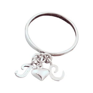 Initial Charm Ring. Sterling Silver Initial Ring. Dangle Ring. Personalized Jewelry. Initial Jewelry.