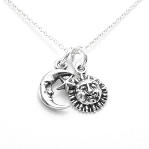 FLYINGTUTU Sterling Silver Tiny Moon and Tiny Sun Charm Necklace, 18"