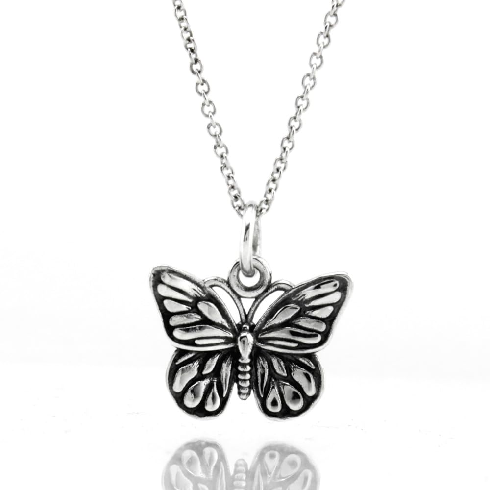 FLYINGTUTU Sterling Silver Small Butterfly Charm Necklace, 18"
