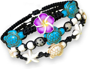 Bracelets Anklet for Women Hawaiian Plumeria Flower Turtle Hemp Bracelet