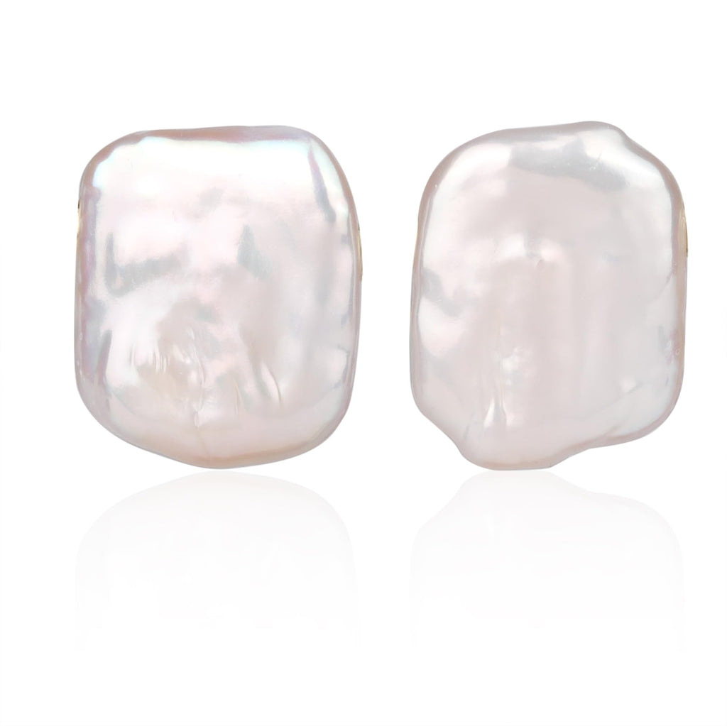 LOOYUUPEE Square Pearl Stud Earrings,14K Gold Plated Freshwater Pearl Stud Earrings for Women Baroque Pearl Ear Jewelry Studs Gold Pearl Earrings for Women Girls Her