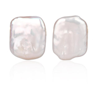LOOYUUPEE Square Pearl Stud Earrings,14K Gold Plated Freshwater Pearl Stud Earrings for Women Baroque Pearl Ear Jewelry Studs Gold Pearl Earrings for Women Girls Her