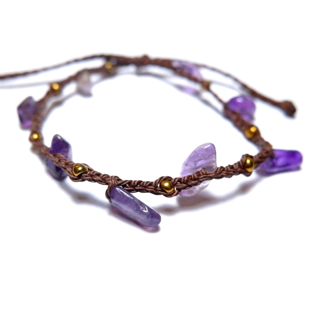 Handmade Amethyst Small Crystal Bracelet (6.5-7.5'') - Adjustable & Plus Size, Natural Healing Crystal Chips, Waterproof, Chakra Beaded - Unusual Jewelry for Women, Girl & Friendship from PusSoul