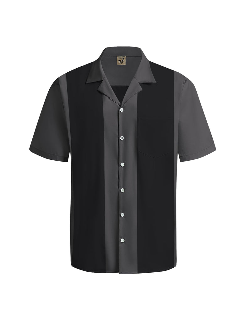 Hardaddy Men's Camp Collar Retro Vintage Bowling Button Down Shirt with Pocket Casual Short Sleeve Beach Shirts Summer Gray S