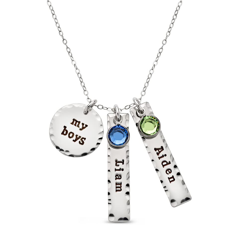 By Hannah Design My Boys Personalized Name Necklace - Genuine Sterling Silver, Mother's Day Gift or Moms, Grandmother, Aunts, Friends