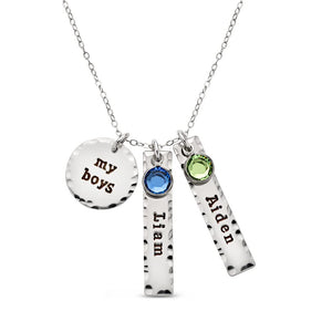 By Hannah Design My Boys Personalized Name Necklace - Genuine Sterling Silver, Mother's Day Gift or Moms, Grandmother, Aunts, Friends
