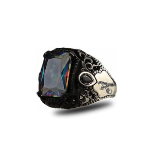 Meir Silver Handmade Personalized Men's Sterling Silver Mystic Topaz Eternity Ring with Customizable Letter Monogram